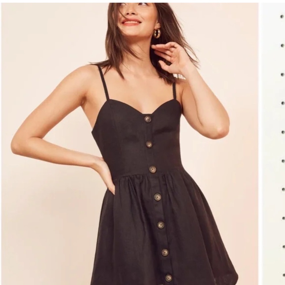 Reformation Finn chic Black linen classic minimalist Button-Down Dress 6 - Picture 8 of 11
